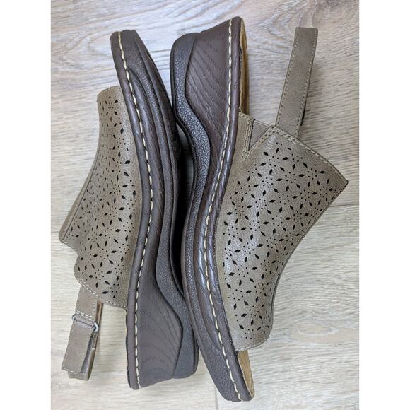 Natural Soul Serena Sandal 8.5 Tan Slingback Strap Wedge Laser Cut Padded Comfy - Picture 2 of 10